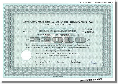 ZWL Grundbesitz- und Beteiligungs-AG vorm. Ziegelwerke - 8er Satz