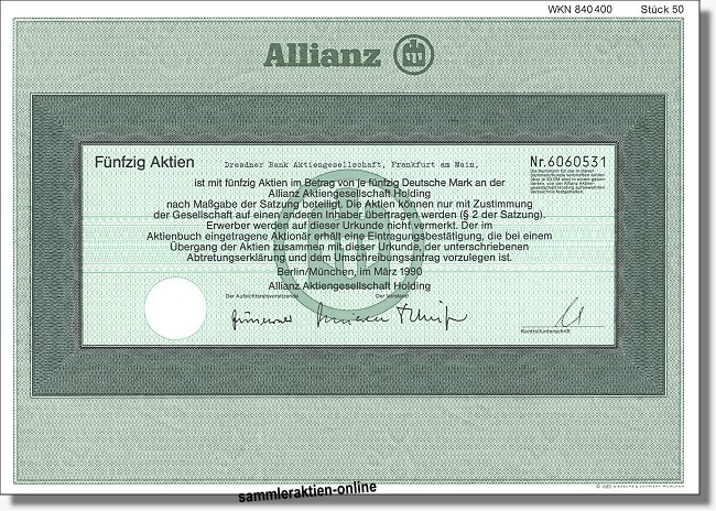 Allianz Aktiengesellschaft Holding Gesuchte Namensaktie