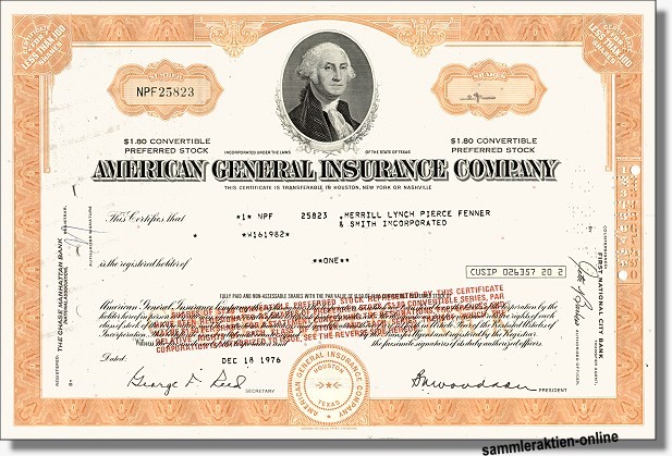 American General Insurance Company tolle Optik, selten